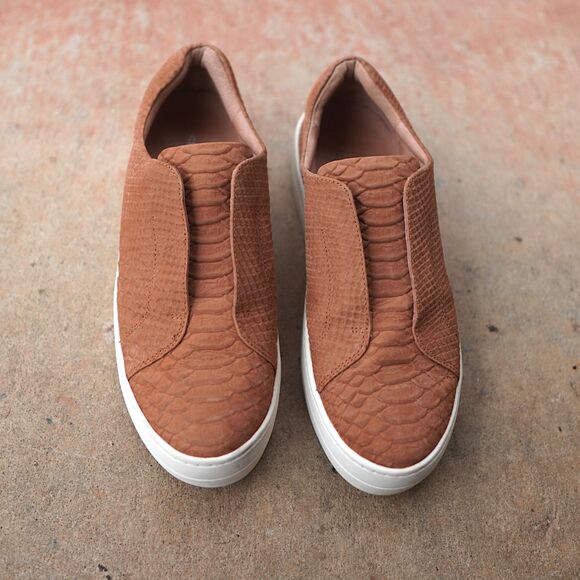 J/Slides Heidi Tan Croc Embossed Slip On Sneakers Size 10 Platform Comfort - Picture 2 of 10